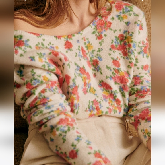 Sezane Juno Wool and Kid Mohair Secret Garden Floral Print Cardigan - Picture 3 of 11